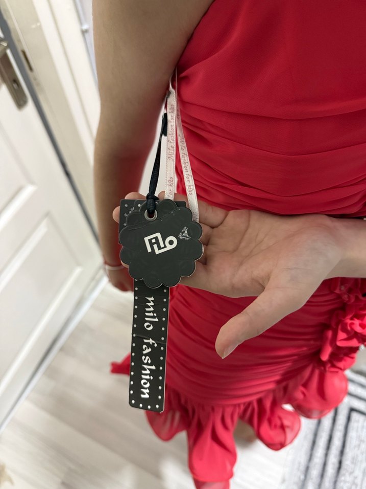 Kırmızı Straplez Fırfırlı Midi Abiye Elbise - Görsel 3