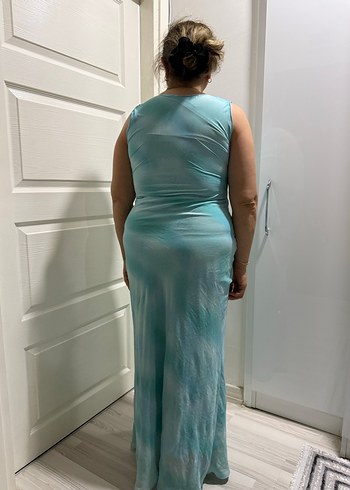 Turkuaz Drapeli Uzun Abiye Elbise - Görsel 4