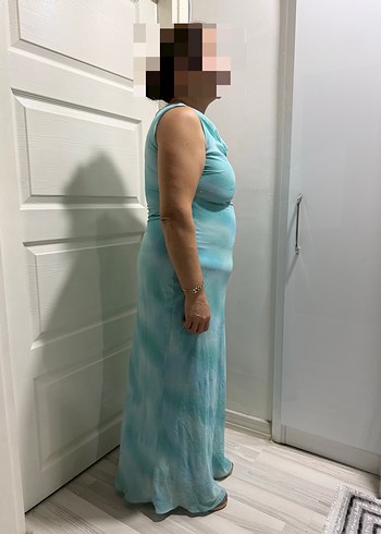 Turkuaz Drapeli Uzun Abiye Elbise - Görsel 3