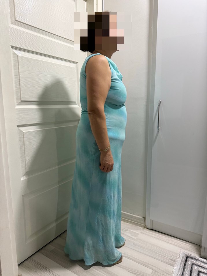 Turkuaz Drapeli Uzun Abiye Elbise - Görsel 3