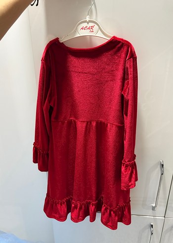 Kız Çocuk Kırmızı Fırfırlı Uzun Kollu Elbise - Görsel 2