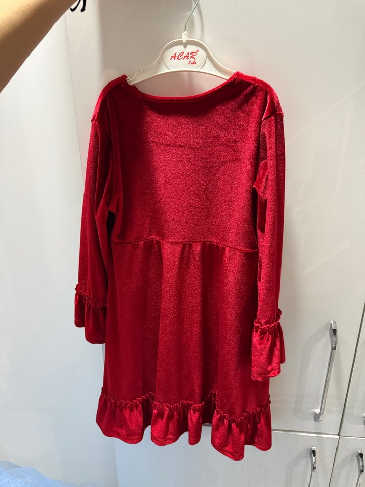 Kız Çocuk Kırmızı Fırfırlı Uzun Kollu Elbise - Görsel 2