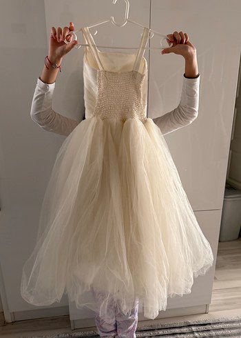 Beyaz Askılı Drapeli Kız Çocuk Abiye Elbise - Görsel 2