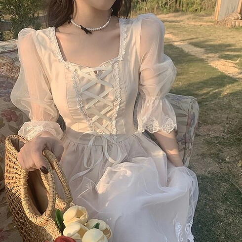 s Beden beyaz Renk vintage fairycore elbise