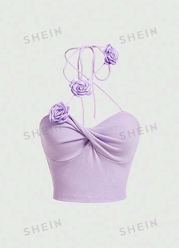 Boyundan bağlamalı çiçek detaylı crop top 
