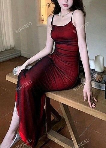 Sheinside Vampir bordo siyah tül slim elbise