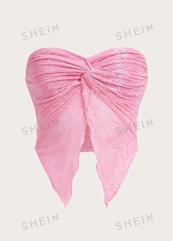 Pembe dantel detaylı crop top 