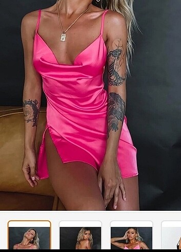 Pembe saten gecelik askılı 