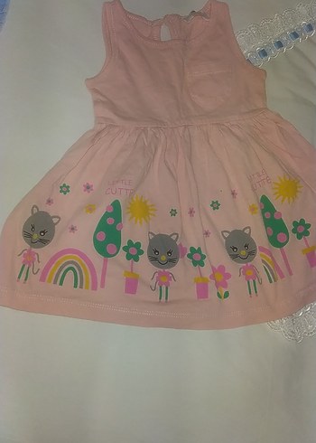 9-12 Ay Beden pembe Renk Kız Çocuk Pembe Baskılı Kolsuz Elbise