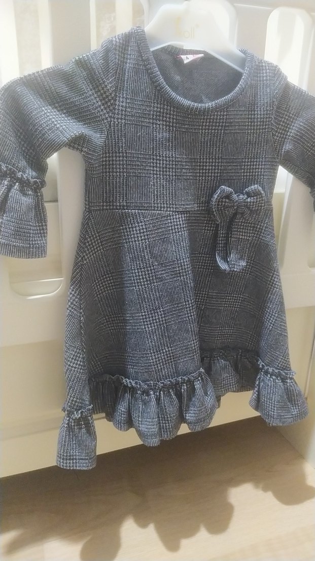 Kız Çocuk Gri Kareli Uzun Kollu Elbise 2yaş uyumludur - Görsel 4