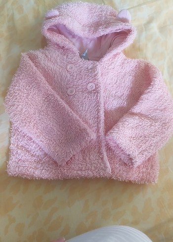 Kız Çocuk Pembe Kapüşonlu Peluş Mont - Görsel 3