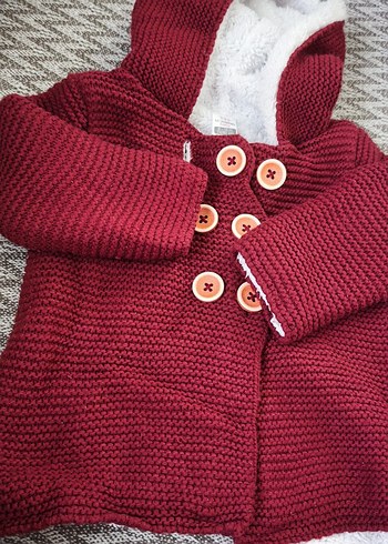 Bordo Nakışlı Kız Çocuk Triko Hırka - Görsel 5