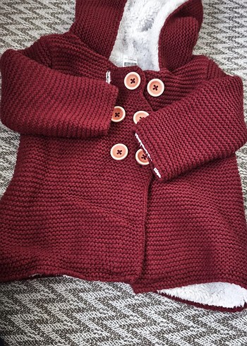 Bordo Nakışlı Kız Çocuk Triko Hırka - Görsel 2