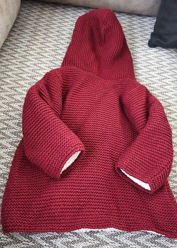 Bordo Nakışlı Kız Çocuk Triko Hırka - Görsel 9