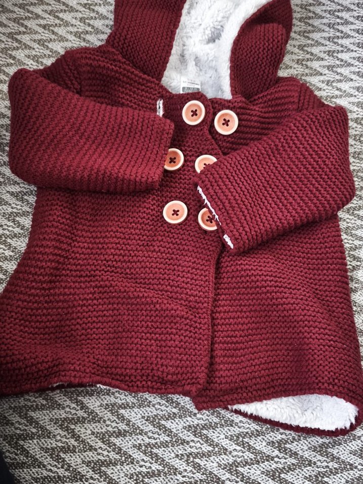 Bordo Nakışlı Kız Çocuk Triko Hırka - Görsel 2