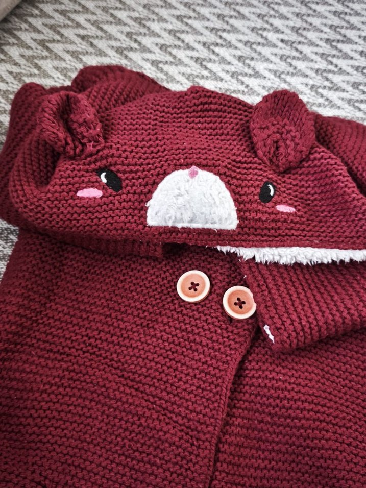 Bordo Nakışlı Kız Çocuk Triko Hırka - Görsel 4