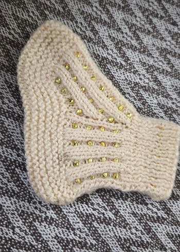 Nakışlı Beyaz Kız Örgü Patik el örgüsü Bebek - Görsel 4