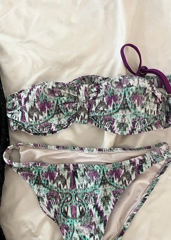 Sheinside Mor Desenli Straplez Bikini Takımı
