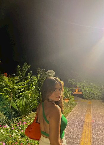 Yeşil Kolsuz Keten Crop Top - Görsel 4