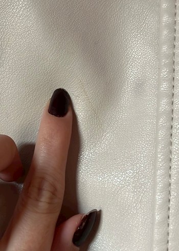 Bej Mini Biker Deri Ceket - Görsel 7