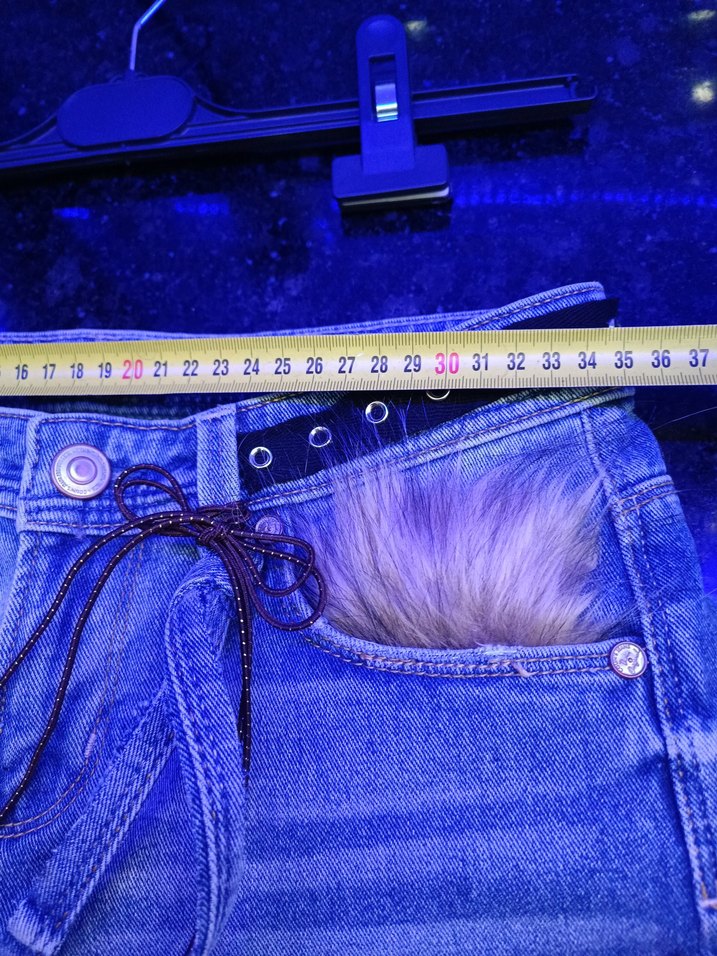 Kürk Detaylı Leopar Desenli Mavi Mini Jean Şort - Görsel 5