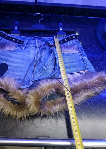 Kürklü Leopar Desenli Kadın Denim Şort - Görsel 7