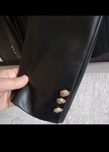 42 Beden Düğmeli Siyah Kadın Deri Ceket