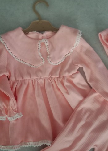 Dantel Detaylı Pembe Bebek Kız Takımı - Görsel 5