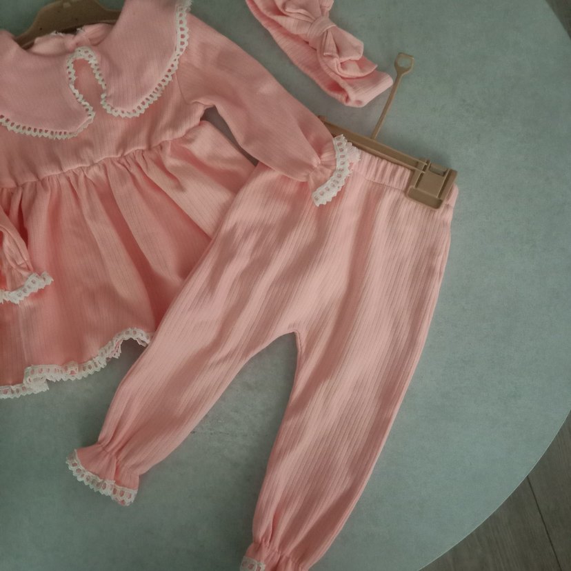 Dantel Detaylı Pembe Bebek Kız Takımı - Görsel 4