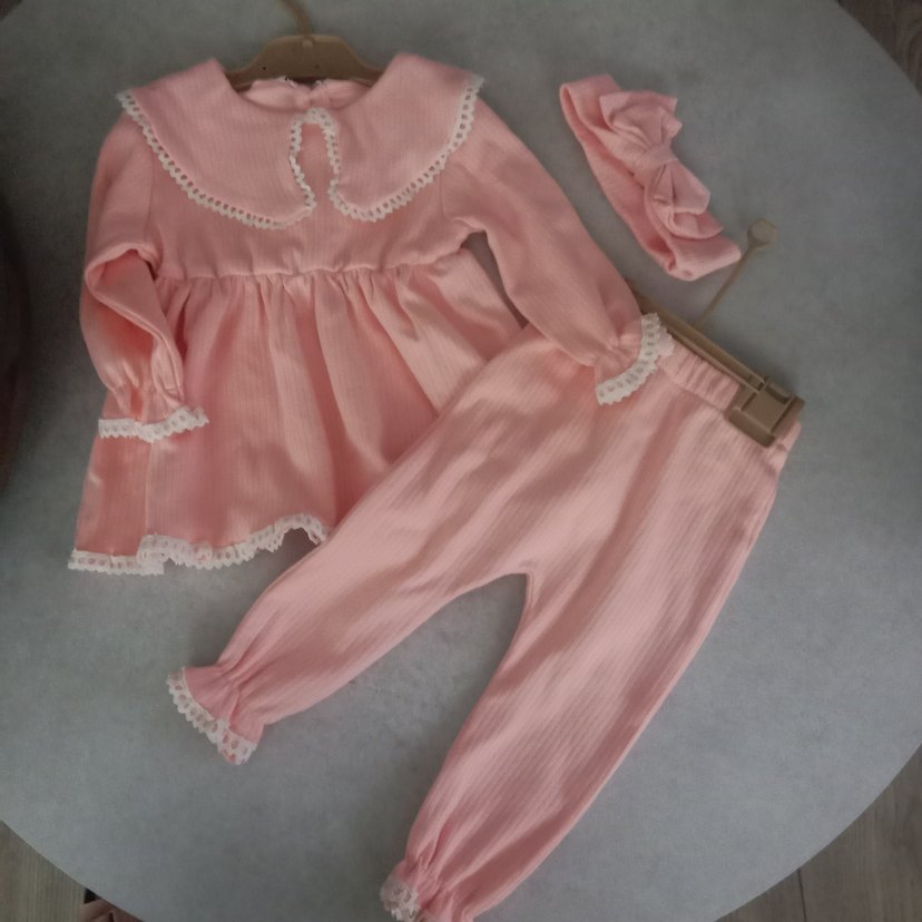 Dantel Detaylı Pembe Bebek Kız Takımı - Görsel 2