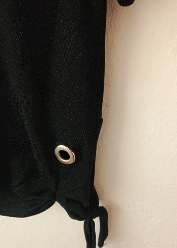 Kemerli Siyah Keten Midi Kadın Tişört - Görsel 3