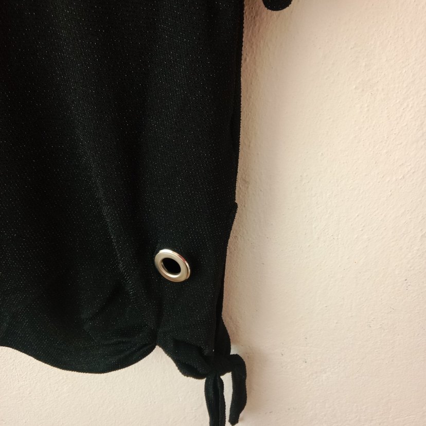 Kemerli Siyah Keten Midi Kadın Tişört - Görsel 3