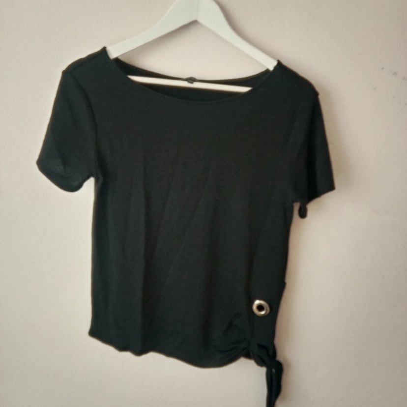 Kemerli Siyah Keten Midi Kadın Tişört - Görsel 2