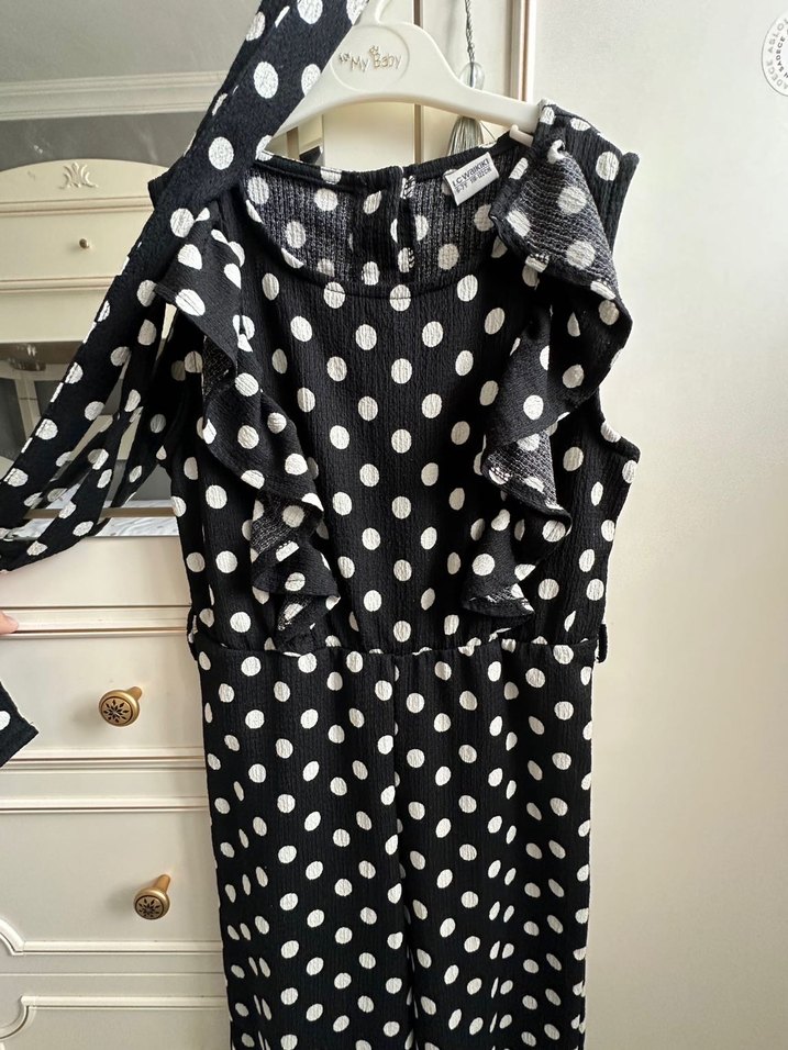 Siyah Puantiyeli Düğmeli Çocuk Tulum - Görsel 3