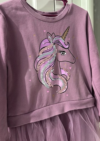 Uzun Kollu Mor Kız Çocuk Elbise - Görsel 2