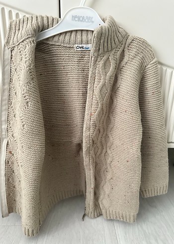 Bej Erkek Çocuk Örgü Fermuarlı Hırka - Görsel 3