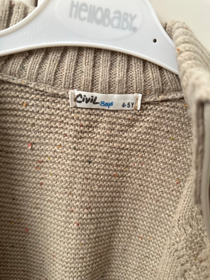 Bej Erkek Çocuk Örgü Fermuarlı Hırka - Görsel 4