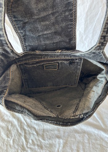 Beden gri Renk Y2k Vintage Mango Gri Kot Kumaşlı Tokalı Kadın Çantası