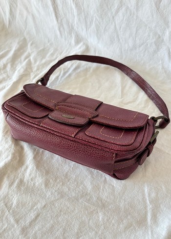 Beden bordo Renk Y2k Vintage Mango Bordo Deri Tokalı Kadın Çanta