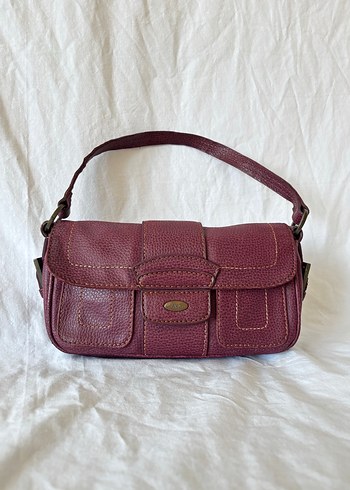 Y2k Vintage Mango Bordo Deri Tokalı Kadın Çanta