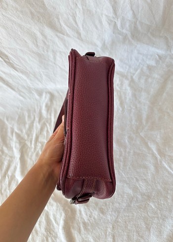 Mango Y2k Vintage Mango Bordo Deri Tokalı Kadın Çanta