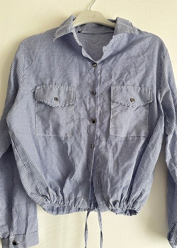 American Vintage Mavi çizgili beli bağlamalı gömlek