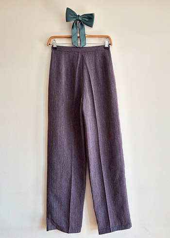 American Vintage Kadın Mor Keten Pilili Midi Kumaş Pantolon