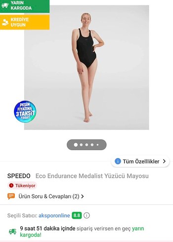 36 Beden siyah Renk Speedo Endurqnce+ yüzücü mayosu