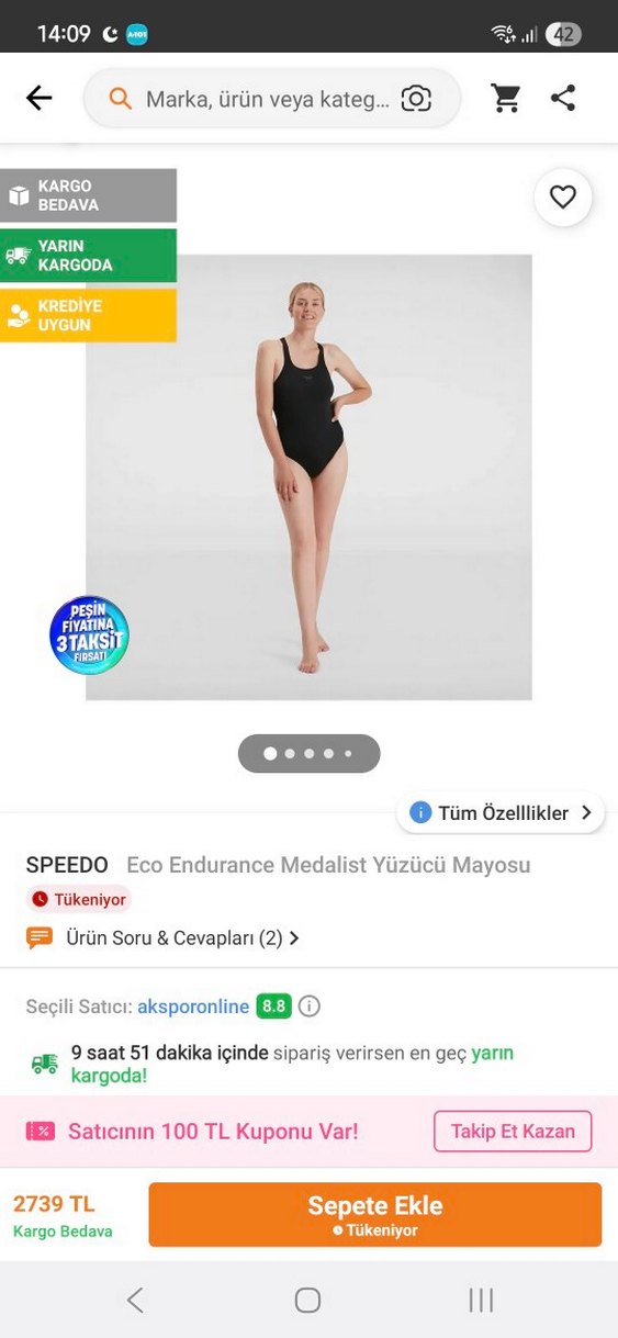 Speedo Endurqnce+ yüzücü mayosu - Görsel 5