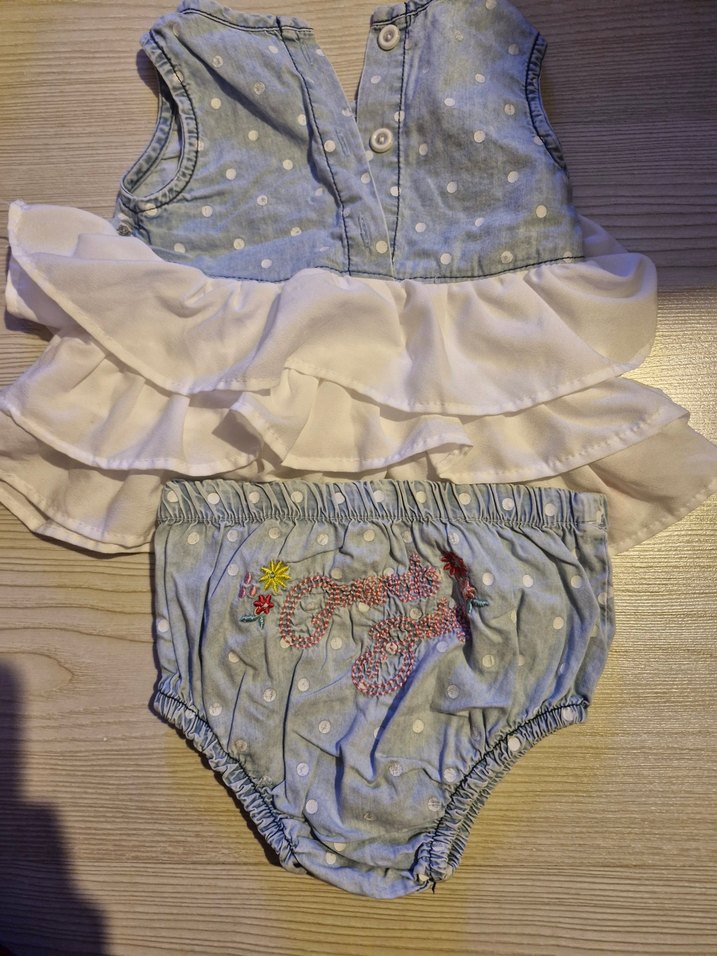 Kız Çocuk Beyaz Fırfırlı Kot Elbise - Görsel 3