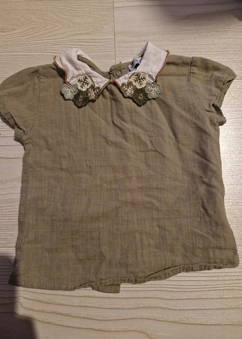 Nakışlı Yakalı Kız Keten Bluz - Görsel 2