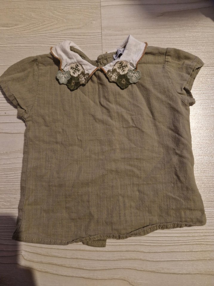 Nakışlı Yakalı Kız Keten Bluz - Görsel 2