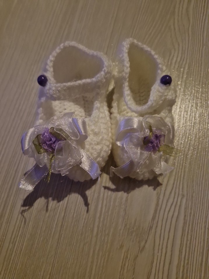 Kızlar için Beyaz Örgü Bohem Patik - Görsel 2