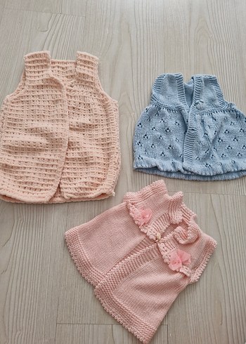 0-3 Ay Beden pembe Renk Kız Bebek Pembe Vintage Örgü Kolsuz yelek